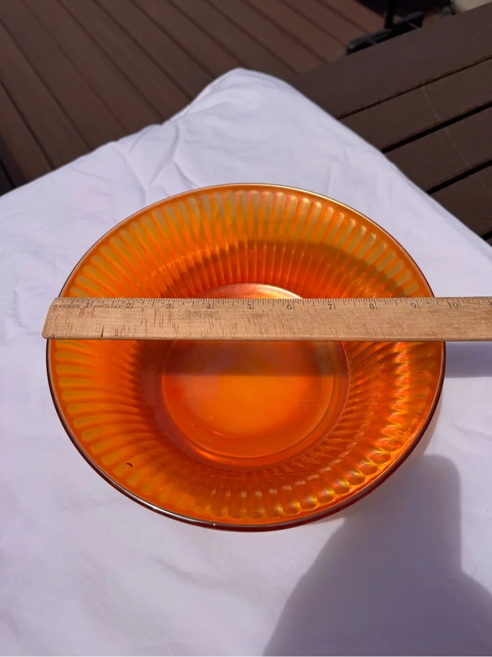 Iridescent Amber Carnival Glass Bowls - Set of 2